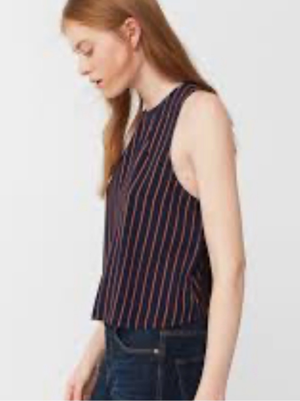 Mango Striped Sleeveless High Neck Tank Top - Navy with Burnt Orange Stripes